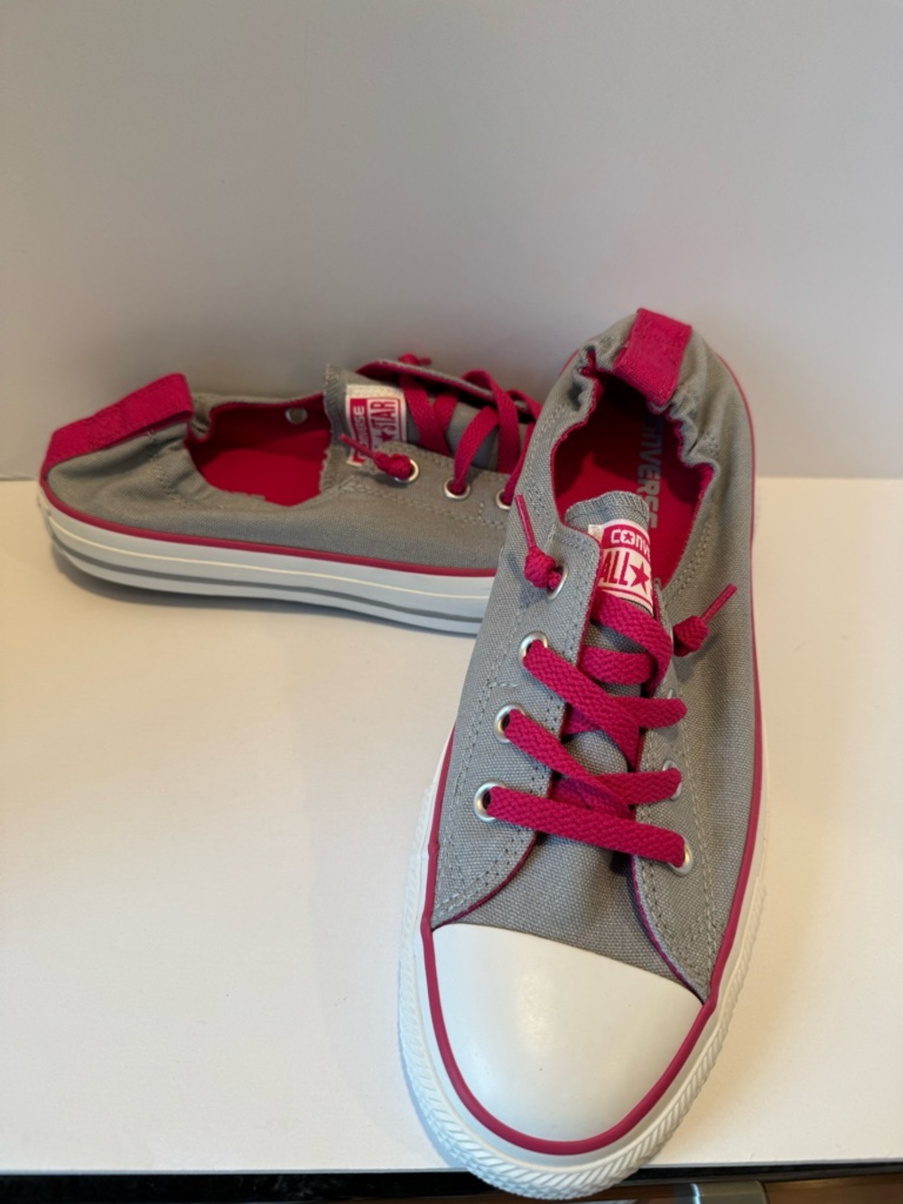 Converse Chuck Taylor All Stars Shoreline Slip-On Sneakers in Gray and Hot Pink